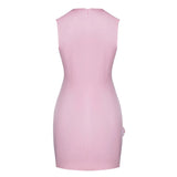 Women's Pink 3D Flower Sleeveless Round Neck Mini Dress