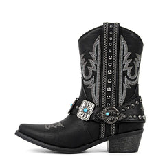 Western Embroidered Block Heel Boots