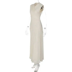 White Cross Neck Draped Maxi Dress