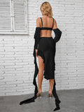 Women's Wear Solid Off Shoulder Cutout Ruffle Maxi Dress