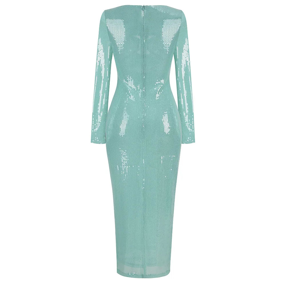 Sequin V-neck Long Sleeve Maxi Dress