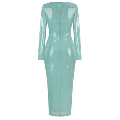 Sequin V-neck Long Sleeve Maxi Dress