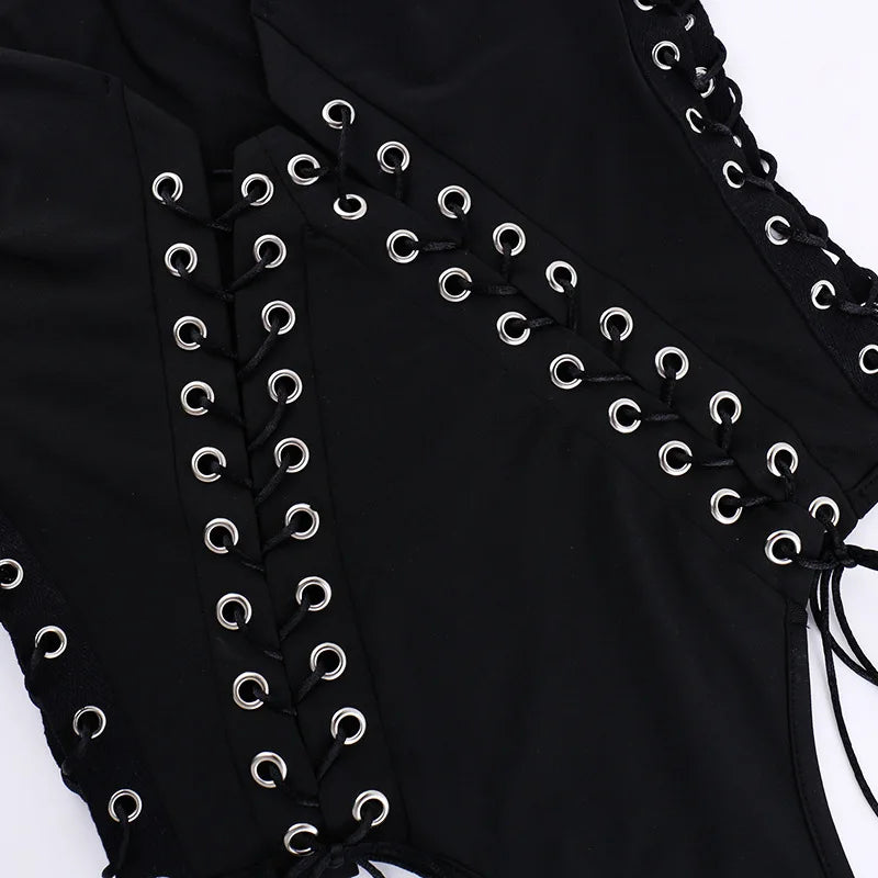 Bodysuits Women Rave Outfit Black Hollow Techwear