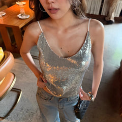 Silver Sequin V-Neck Camisole Top