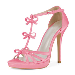 Satin bow stiletto dress heel in pink