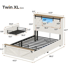 Twin XL size bunk bed with dimensions labeled on a white background