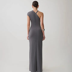 One Shoulder Cap Sleeve Maxi Dress
