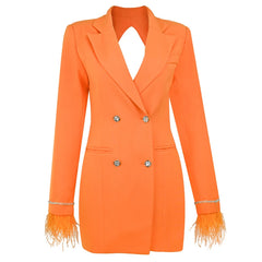 Diamond Button Cuffs Chain Feather Jacket