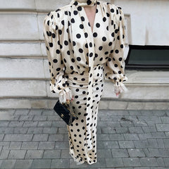 Polka Dot Puff Sleeve Shirt and Maxi Skirt Set