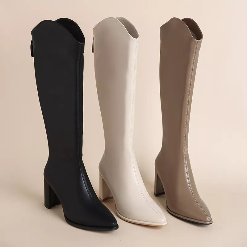 Plus Size 34-43 Zipper Thick High Heels Knee High Boots