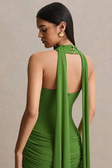 Strapless Choker Neck Gathered Waist Maxi Dress