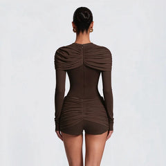 Draped Ruched Long Sleeve Jumpsuit