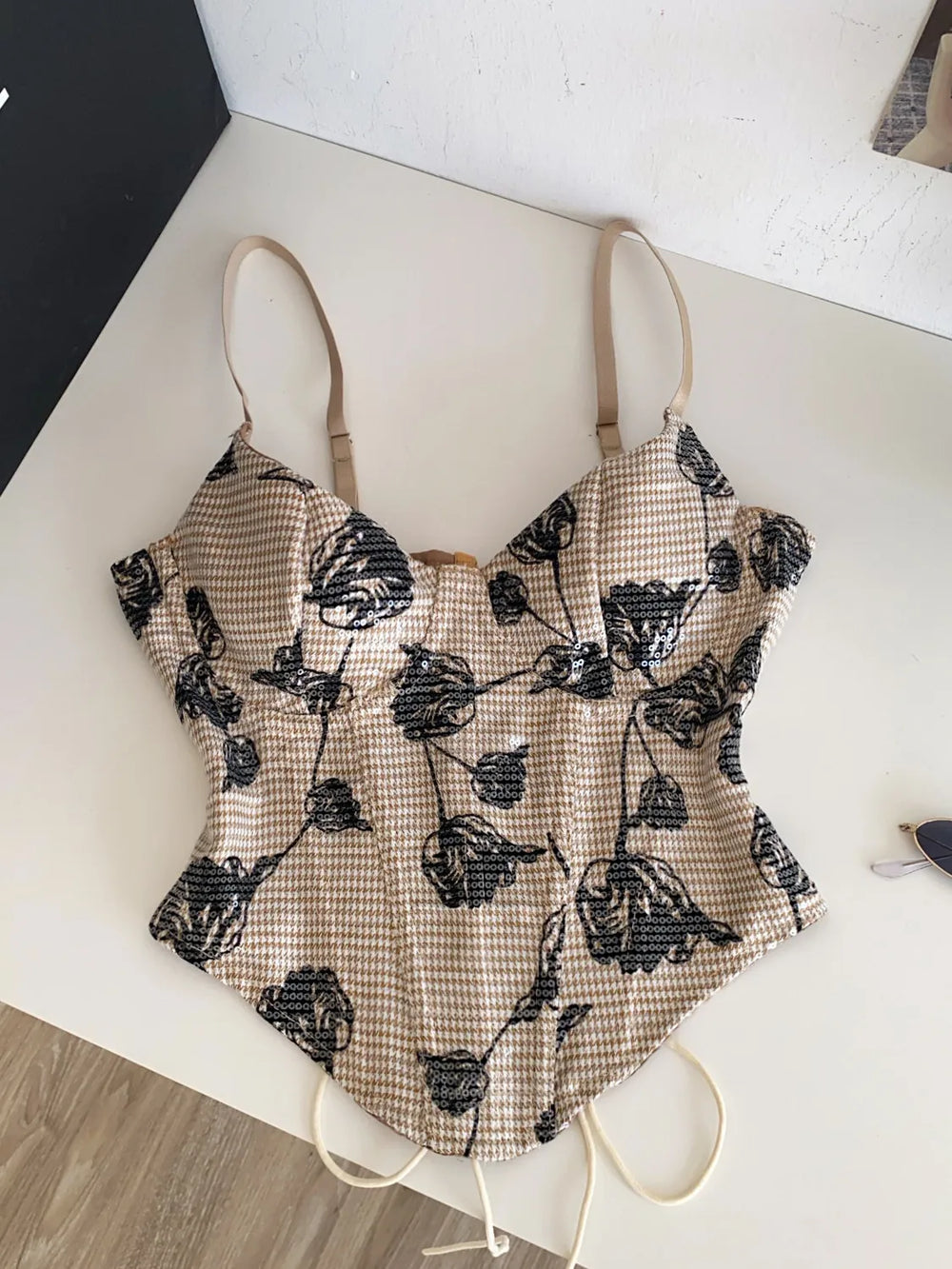 Floral print corset top with adjustable straps