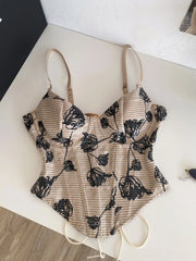 Floral print corset top with adjustable straps