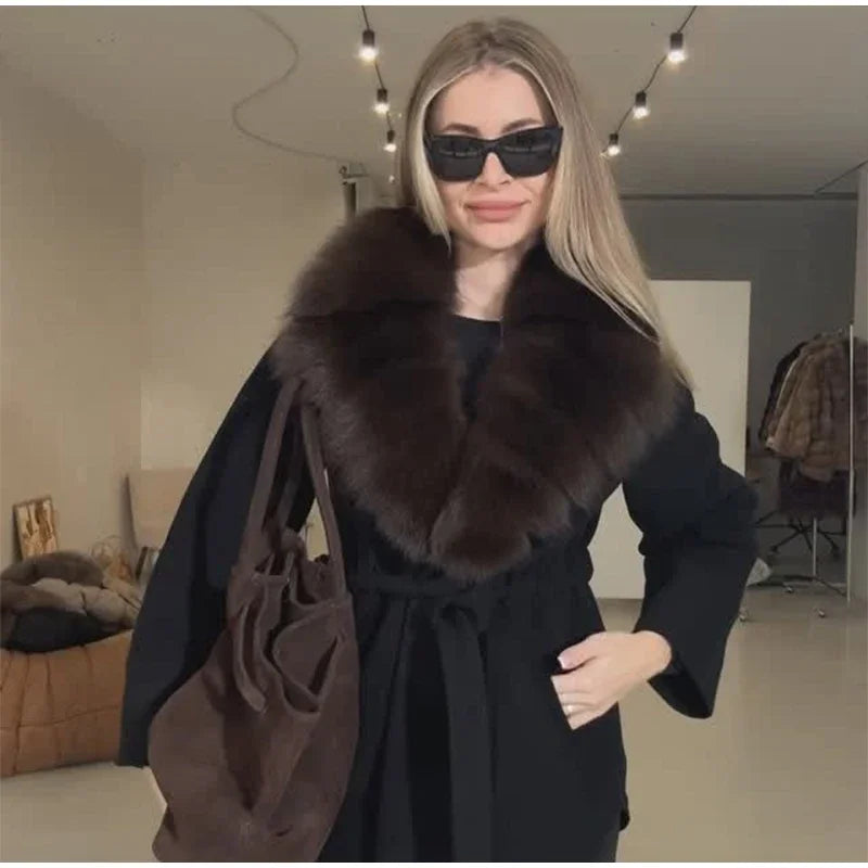 Faux fur trim wool coat
