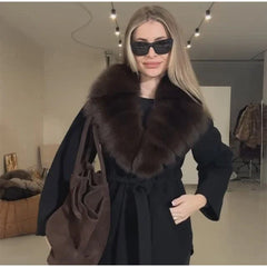 Faux fur trim wool coat