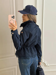 Utility Stand Collar Button Drawstring Peplum Jacket