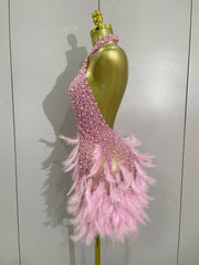 Beaded Feather Halter Sequin Mini Dress