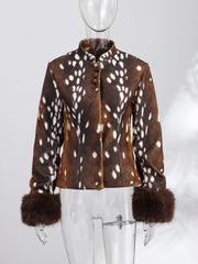 Leopard Print Fur Trim Jacket