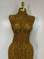 Rhinestone High Neck Sleeveless Dress
