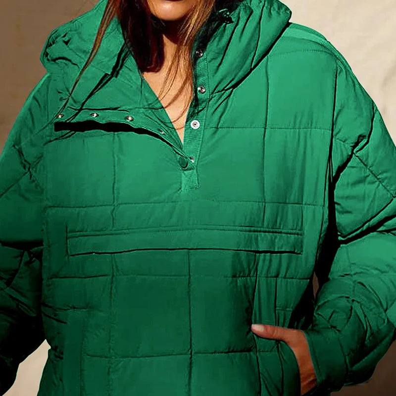 Solid Color Padded Jacket Pockets Long Sleeves Hooded Coats