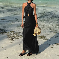 Halter neck cutout maxi dress on beach