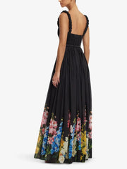Back view of floral print square neck maxi dress