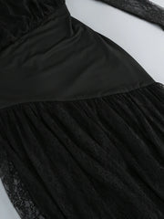 Black Long Sleeve Lace Split Midi Dress