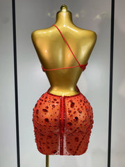 Crystal One Shoulder Mesh Bodycon Mini Dress