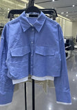 Pockets Blue Cropped Women's Shirt