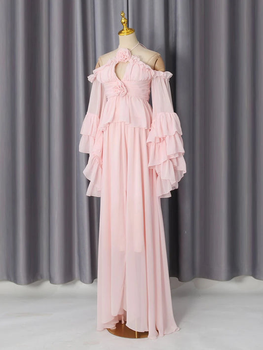 Pink two-piece set on a mannequin, front view