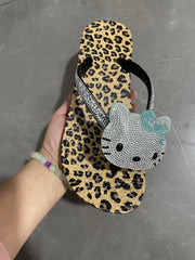 Hello Kitty Leopard Rhinestone Flip Flops