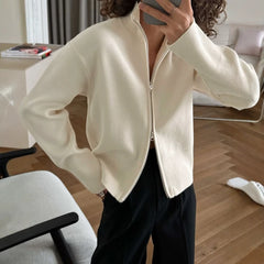Zip Front Stand Collar Knit Jacket