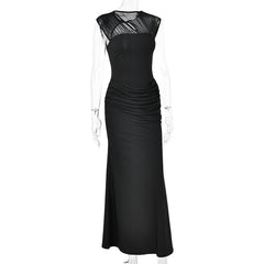 Cap Sleeve Gathered Waist Bodycon Maxi Dress