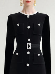 A-line tailored dress with decorative button front