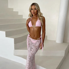 Close-up of the bikini top and lace skirt detail.