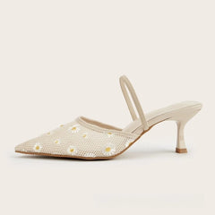 Daisy Embroidered Mesh Slingback Heels