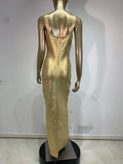 Metallic Bandage Strappy Maxi Dress