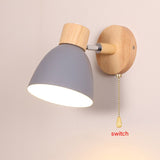 LED Wall Lamp With Hanging Switch E27 Wood Sconce Lights