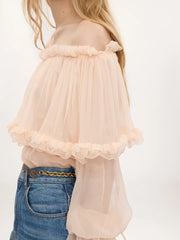 Ruffle Off-Shoulder Long Puff Sleeve Top