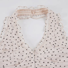 White Polka Dot Halter Neck Ruched Top