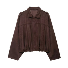 Lapel Suede Cropped Bomber Jacket