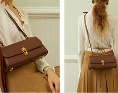Structured Leather Shoulder Bag with Metal Clasp