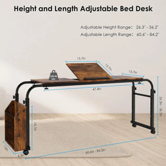 Adjustable Laptop Overbed Table with Wheels (60"–84")