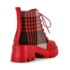 Plaid Platform Block Heel Boots