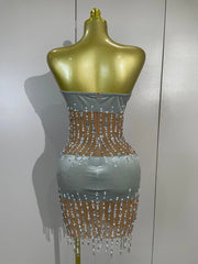 Strapless rhinestone chain mini dress back view