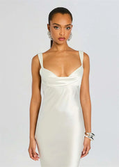 Satin Cowl Neck Open Back Maxi Dress