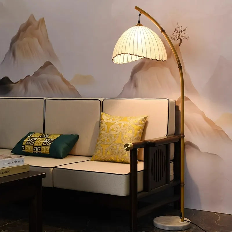 Wabi Sabi Canvas Shades Led Bamboo Design Metal Floor Light