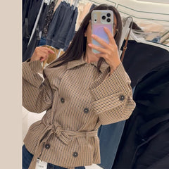 Plaid Belted Cropped Trench Coat