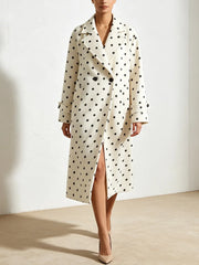White Polka Dot Lapel Collar Coat